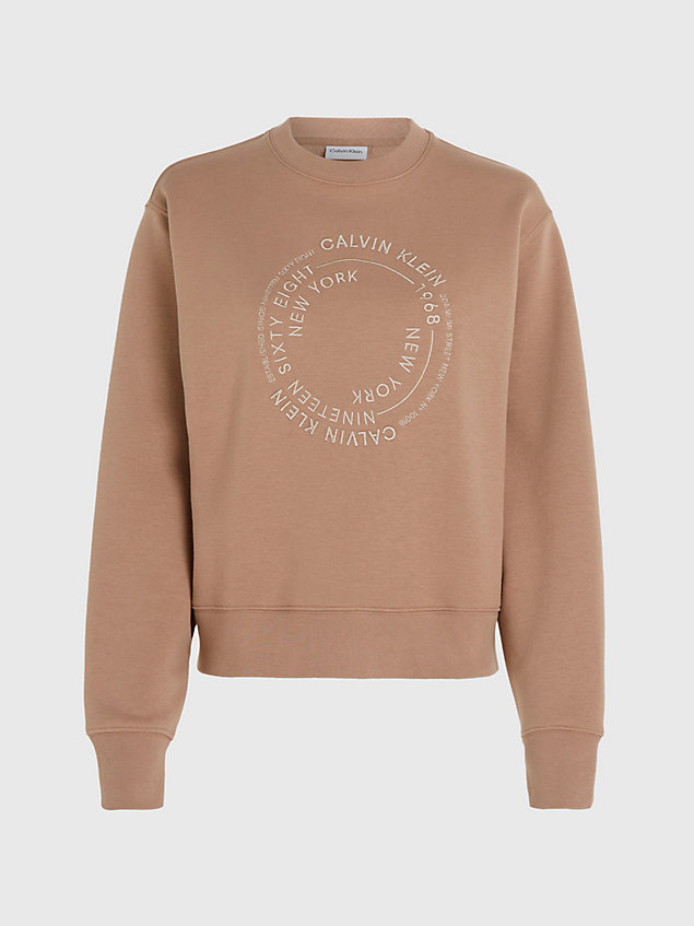 beige oversized logo sweatshirt for women calvin klein