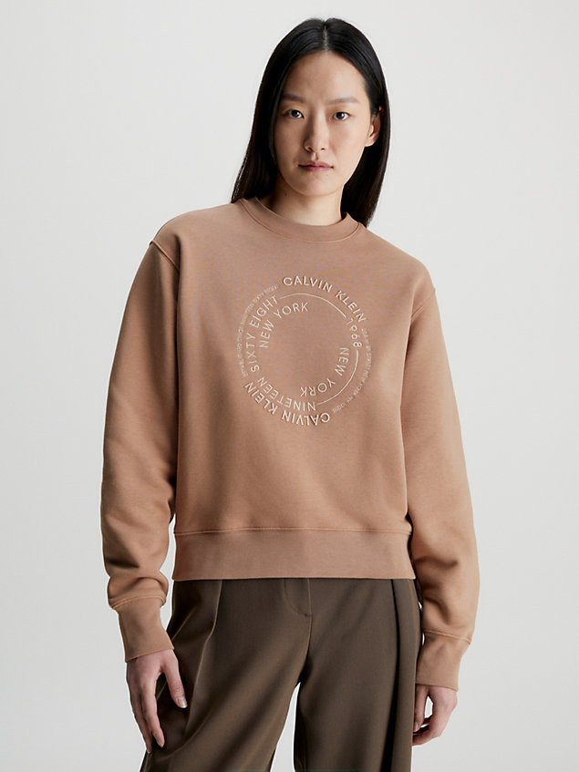 beige oversized logo-sweatshirt für damen - calvin klein