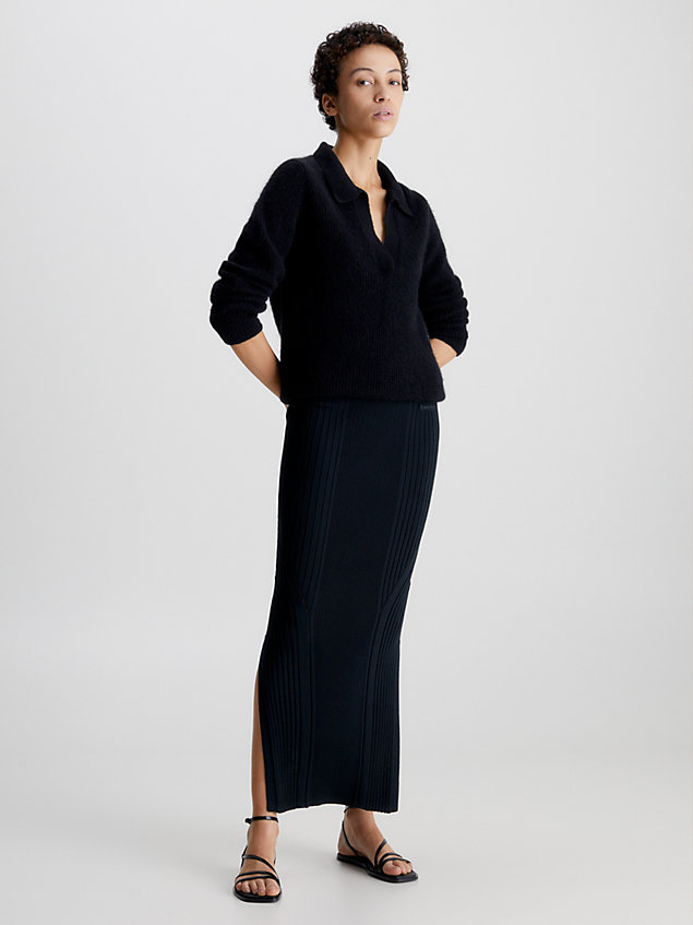 black slim ribbed maxi skirt for women calvin klein