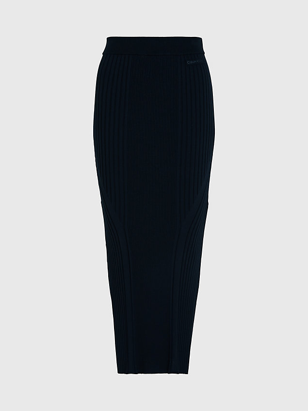 black slim ribbed maxi skirt for women calvin klein