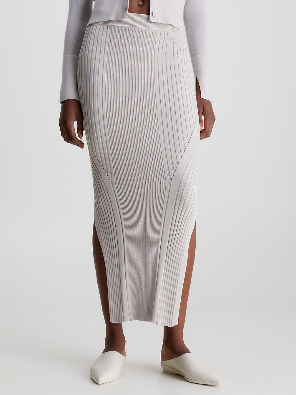 SILVER GRAY Slim Ribbed Maxi Skirt undefined women Calvin Klein