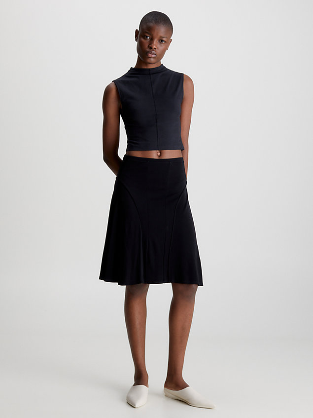 black slim fluid flared skirt for women calvin klein