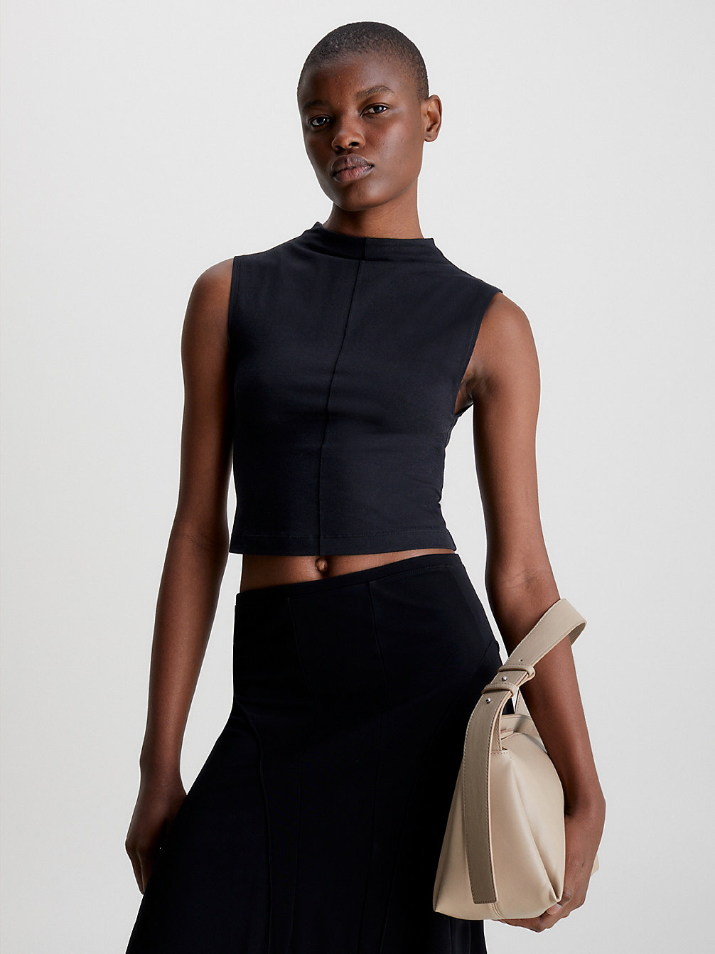 CK BLACK Skinny Cropped Cap Sleeve Top undefined women Calvin Klein