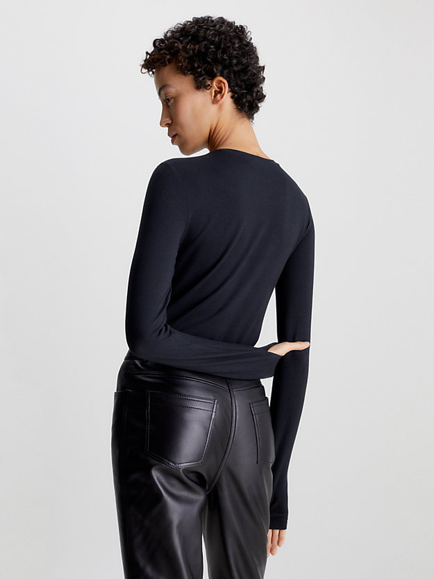 ck black long sleeve stretch bodysuit for women calvin klein