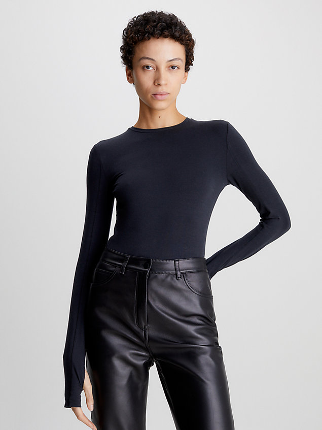 black long sleeve stretch bodysuit for women calvin klein