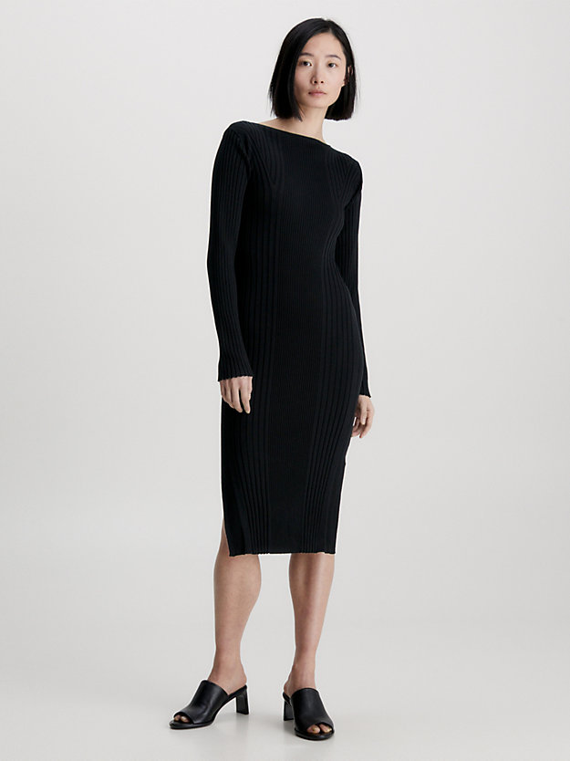 ck black wąska prążkowana sukienka z odsłoniętymi plecami dla kobiety - calvin klein