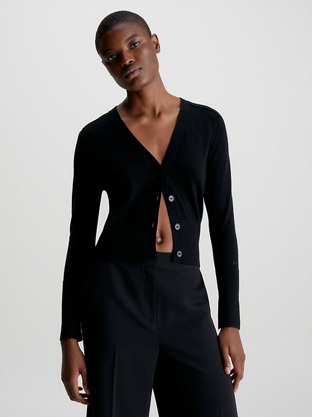 ck black schmaler cardigan-pullover aus wolle für damen - calvin klein