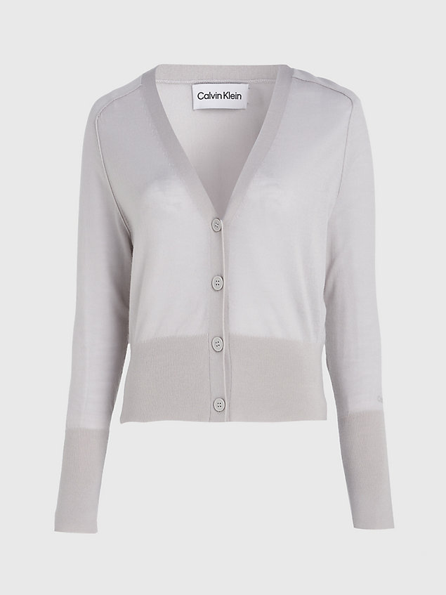 grey schmaler cardigan-pullover aus wolle für damen - calvin klein