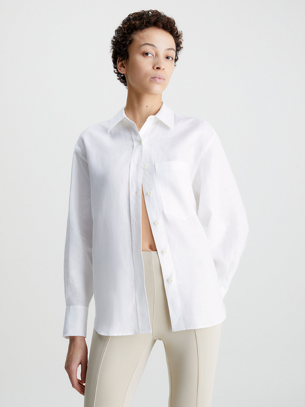 BRIGHT WHITE Oversized Linnen Overhemd undefined dames Calvin Klein