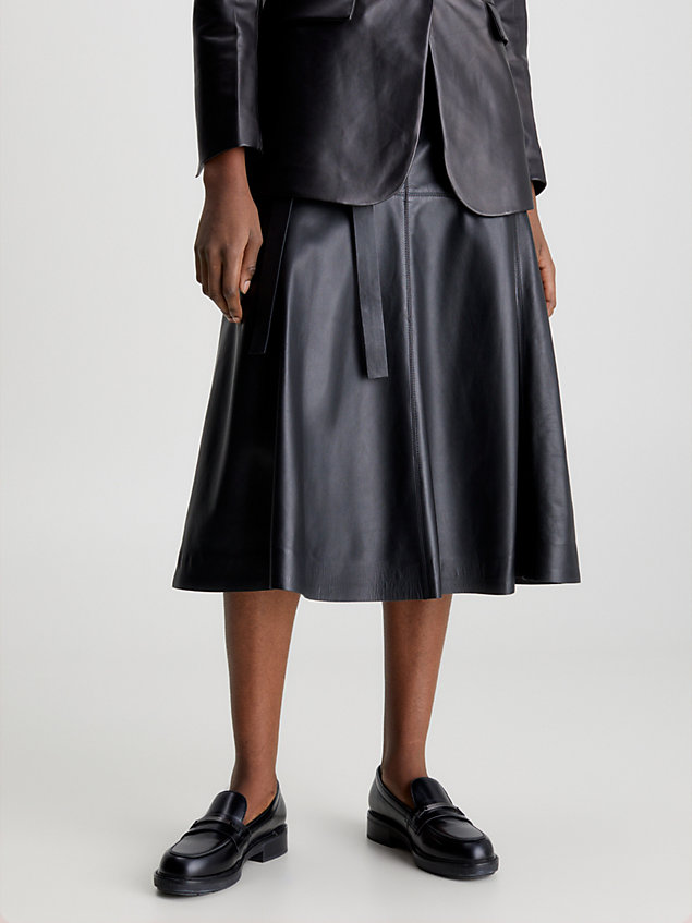 black leather a-line midi skirt for women calvin klein