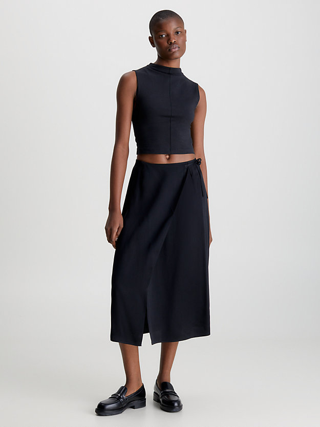 ck black shine viscose wrap skirt for women calvin klein