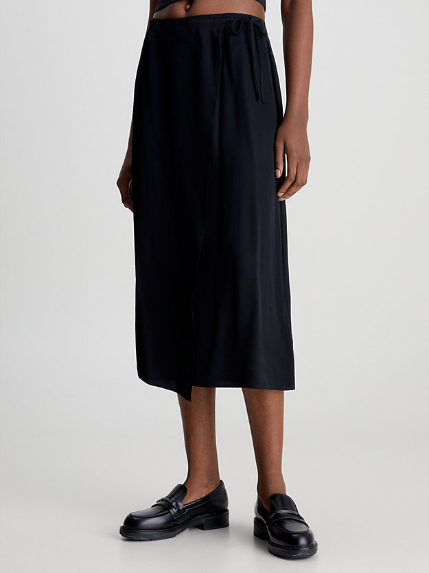 ck black shine viscose wrap skirt for women calvin klein