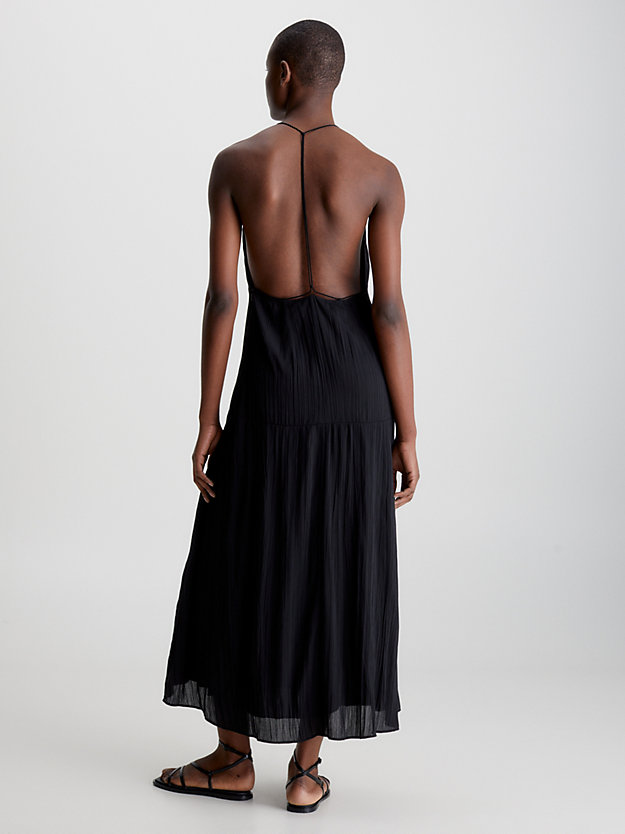 ck black gekreukte crêpe jurk met spaghettibandjes voor dames - calvin klein