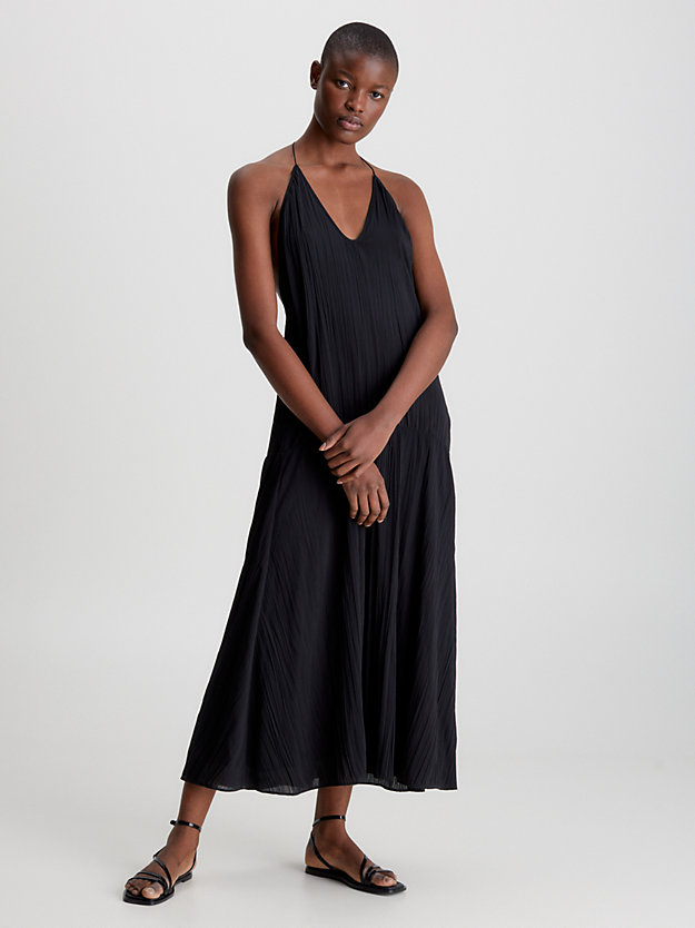 ck black wciągana sukienka z marszczonej krepy dla kobiety - calvin klein