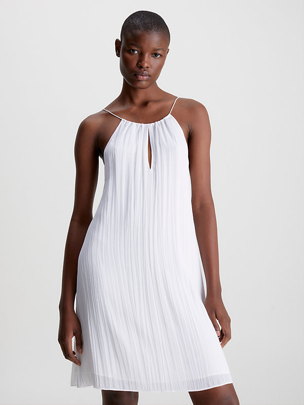 BRIGHT WHITE Gekreukte crêpe mini-jurk met spaghettibandjes voor dames CALVIN KLEIN