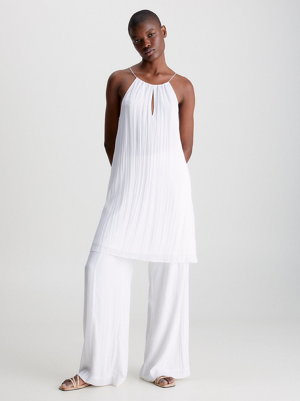 BRIGHT WHITE > Wciągana Sukienka Mini Z Marszczonej Krepy > undefined Kobiety - Calvin Klein