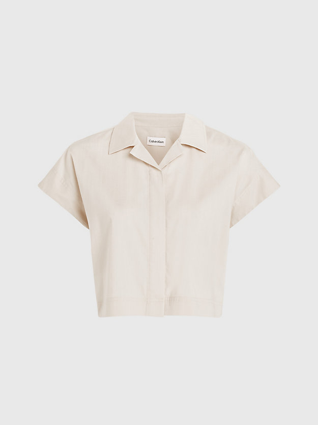 white clay relaxed lyocell cropped shirt for women calvin klein