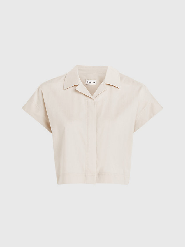 beige relaxed lyocell cropped shirt for women calvin klein