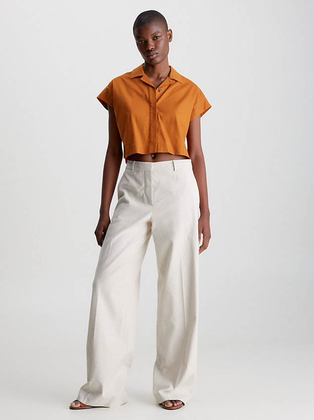brown relaxed lyocell cropped shirt for women calvin klein