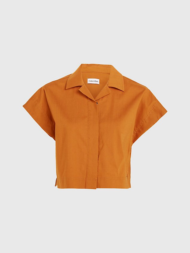 camisa holgada cropped de lyocell brown de mujer calvin klein