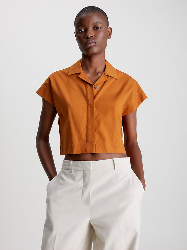 allspice relaxed lyocell cropped shirt for women calvin klein
