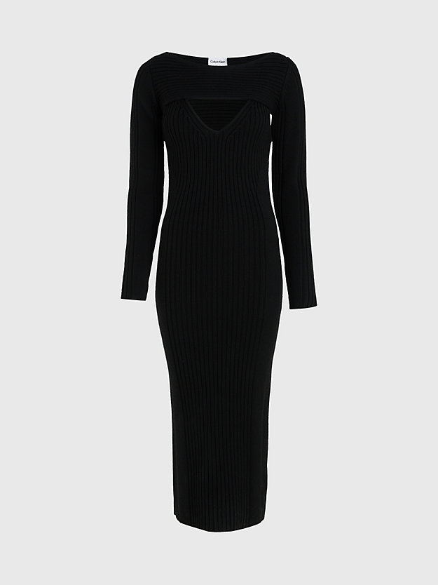 CK BLACK Slim Wool Layered Knit Dress for women CALVIN KLEIN