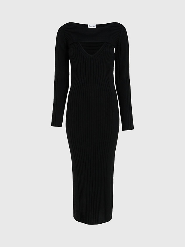 vestido slim de punto a capas de lana black de mujer calvin klein
