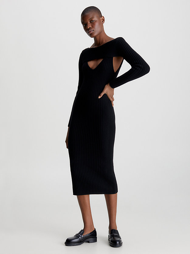 ck black slim wool layered knit dress for women calvin klein