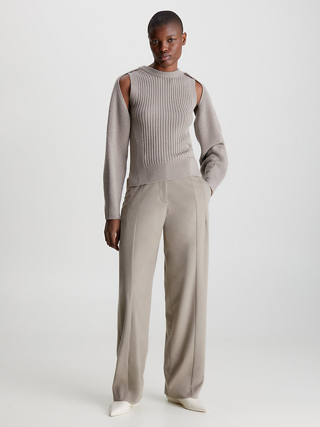 grey wool ribbed cut out jumper for women calvin klein
