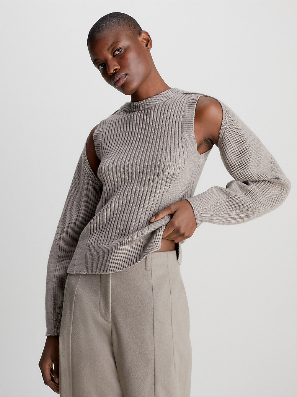 CINDER Wool Ribbed Cut Out Jumper undefined women Calvin Klein