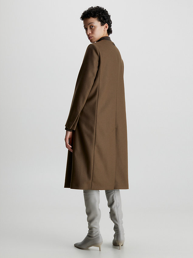 brown wool blend collarless coat for women calvin klein