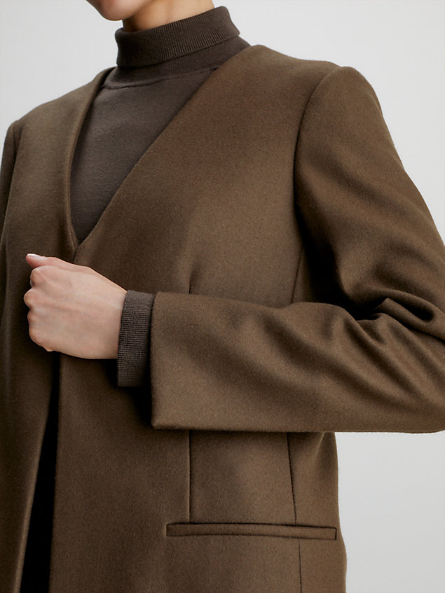 manteau sans col en laine mélangée brown pour femmes calvin klein