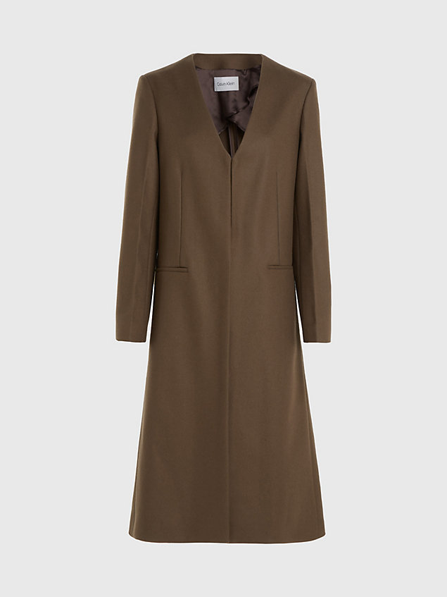 brown wool blend collarless coat for women calvin klein