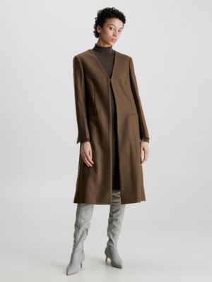 Women's collarless 2024 wool coat