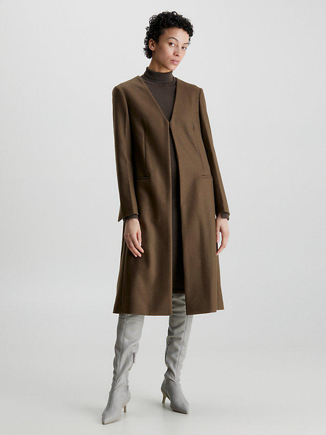abrigo sin cuello de mezcla de lana brown de mujeres calvin klein