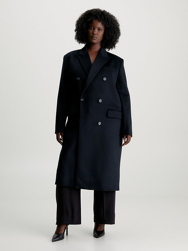 ck black wełniany płaszcz dwurzędowy dla kobiety - calvin klein