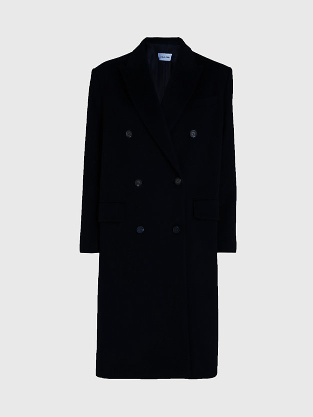 ck black wool double breasted coat for women calvin klein