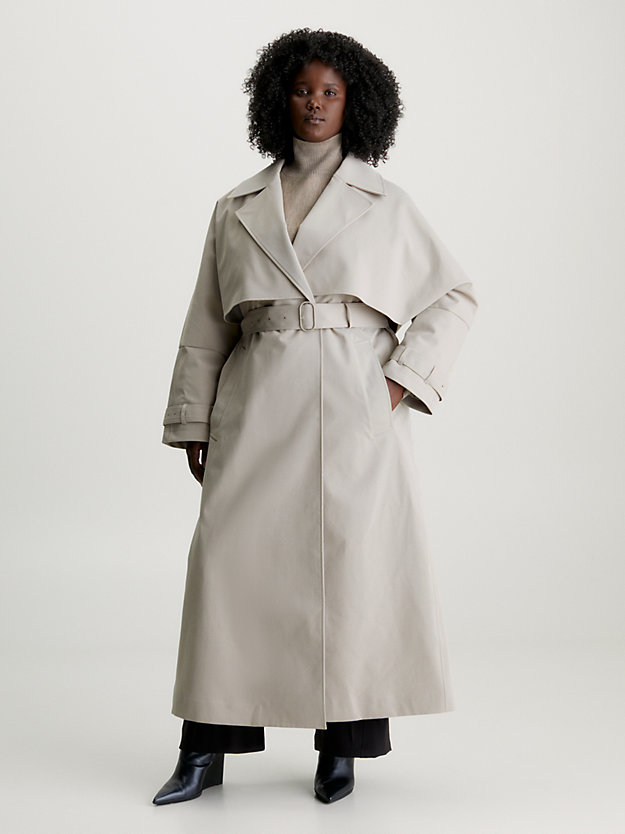 medium taupe oversized bonded trench coat for women calvin klein