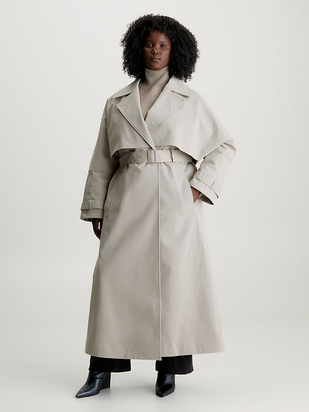 beige oversized bonded trench coat for women calvin klein