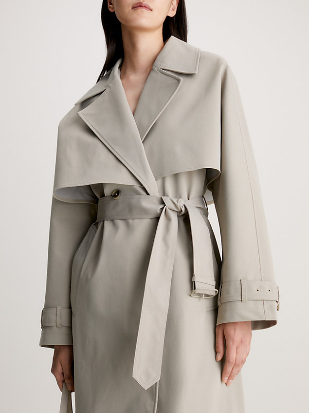 beige oversized bonded trench coat for women calvin klein