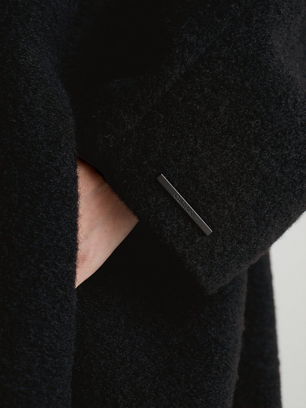 ck black oversized wool boucle coat for women calvin klein