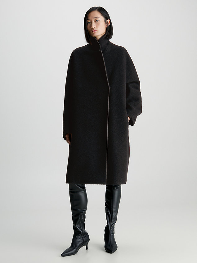 black oversized wool boucle coat for women calvin klein