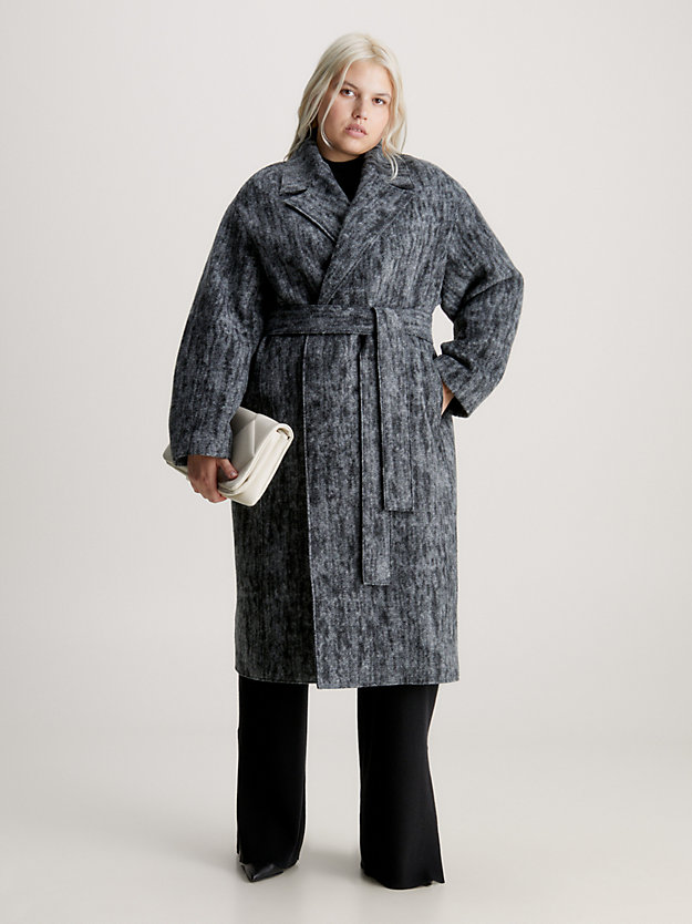 dark grey heather swobodny płaszcz kopertowy z wełny parzonej dla kobiety - calvin klein