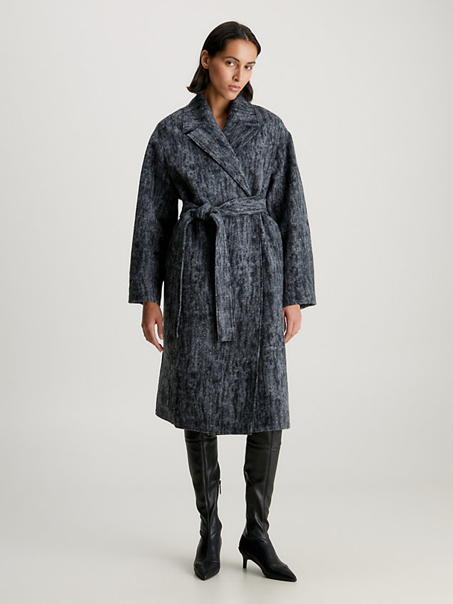 abrigo cruzado holgado de lana cocida grey de mujeres calvin klein