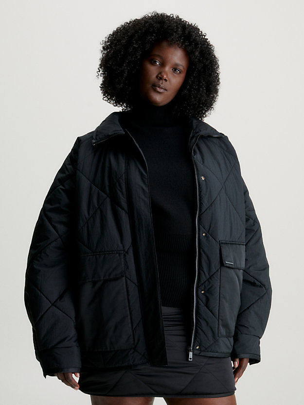 ck black crinkle nylon quilted jacket for women calvin klein