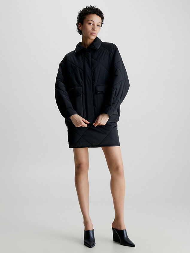 black pikowana kurtka z marszczonego nylonu dla kobiety - calvin klein