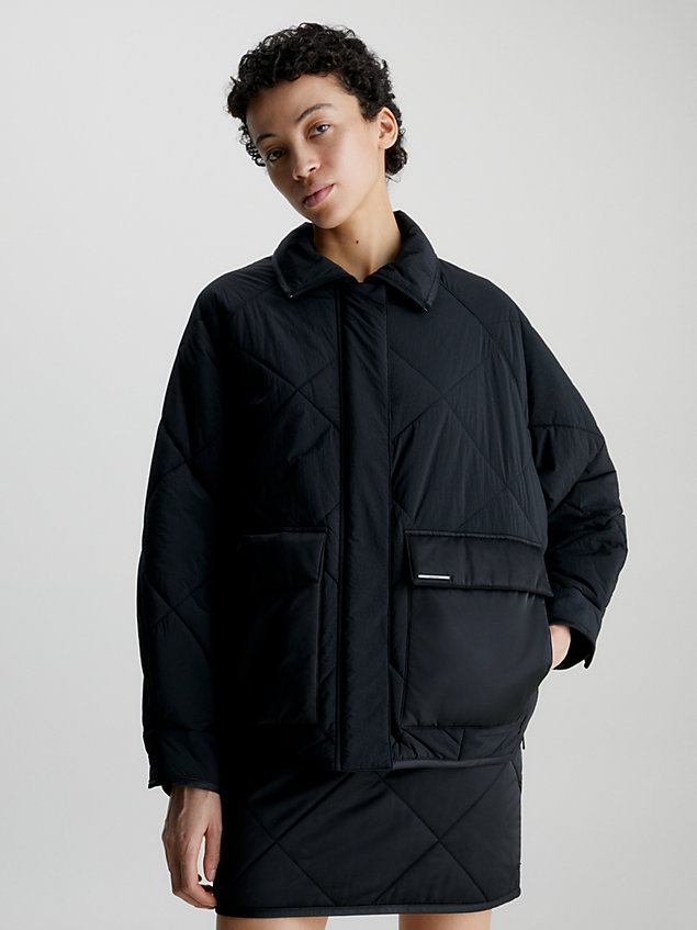 black pikowana kurtka z marszczonego nylonu dla kobiety - calvin klein