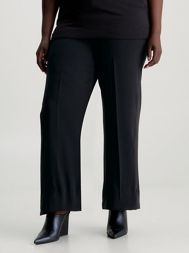 ck black structured twill wide leg trousers for women calvin klein