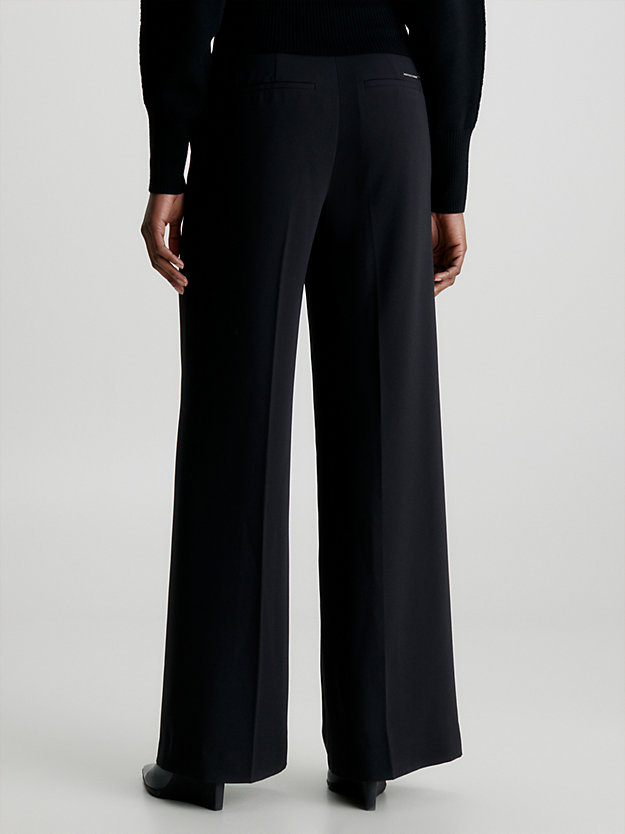 ck black structured twill wide leg trousers for women calvin klein