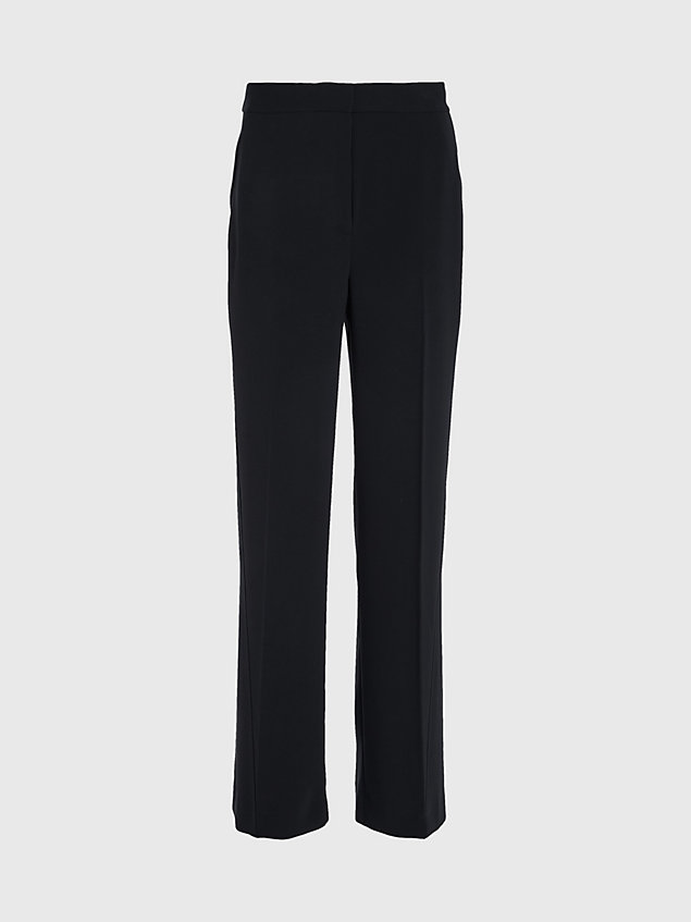 black structured twill wide leg trousers for women calvin klein